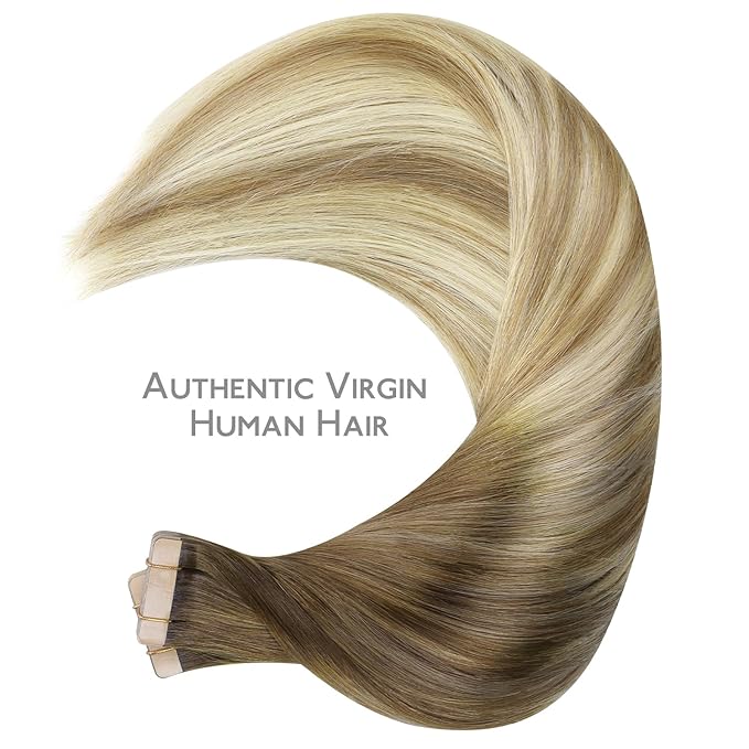 WENNALIFE Tape in Hair Extensions Human Hair, 40pcs 100g 24 inch Ombre Walnut Brown to Ash Brown and Bleach Blonde Hair Extensions Real Human Hair Straight Tape in Extensions Real Human Hair