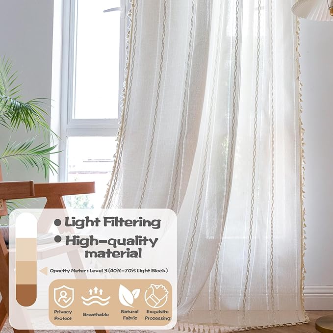 Sutuo Home Boho Curtain for Bedroom Living Room 72 Inches Long, Semi-Blackout - Image 2
