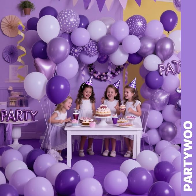 PartyWoo Purple Balloons 66pcs Pack Light Purple Latex Balloons | Pastel Dark - Image 6