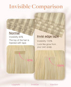 GOO GOO Invisi Edge Tape in Hair Extensions Human Hair, 17A/60A Ash Blonde Highlighted Platinum Blonde, 20pcs 16inch 50g, Virgin Remy Hair, Seamless Injected Tape, Natural Look