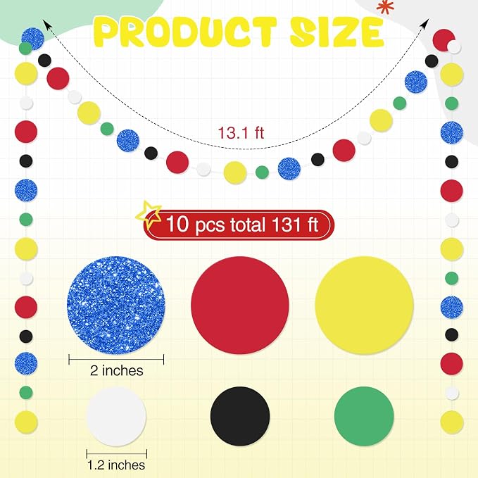 Outus 10 Pieces Colorful Circle Garland Banner Hanging Paper Dot Decorations - Image 2