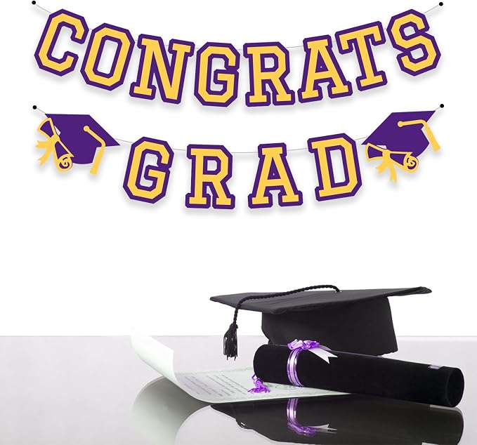 Congrats Grad Banner Graduation Party Banner Decoration Hanging Garland High - Image 3
