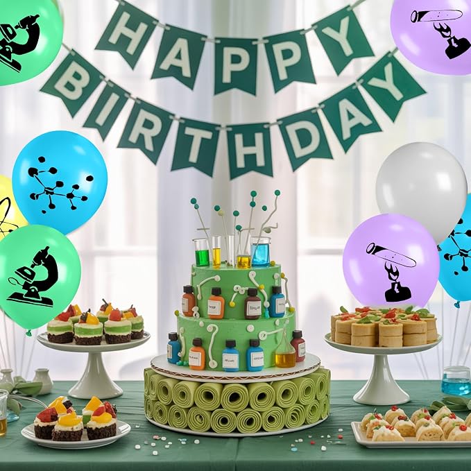 Science Party Balloons, 12 Inch Gray Light Yellow Green Purple Confetti Balloons - Image 5