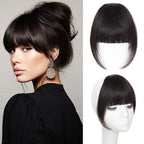 Clip In Bangs for Women, Brown Black French Bangs Hair Clip with Temples, 100% Real Human Hair Layered Curved Fringe for Halloween and Daily Use(Brown Black, French Bangs)