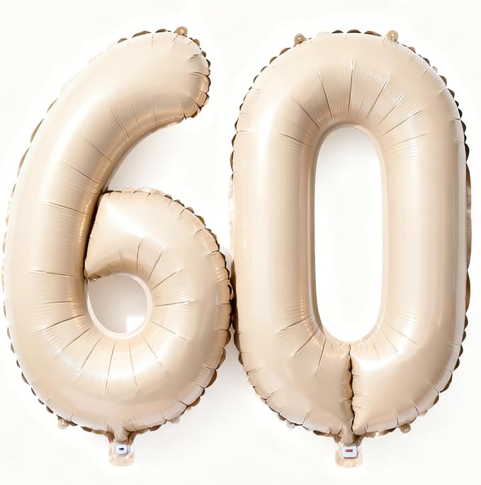 Beige Number 60 Balloons 40 Inch Giant Brown 60 Foil Mylar Balloons by COLORFULELVES