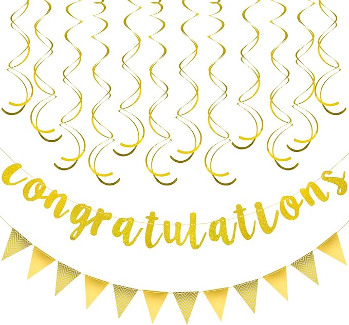 Pre-strung Glitter Congratulations Banner Sign Triangle Flag Banner Hanging by Unknown