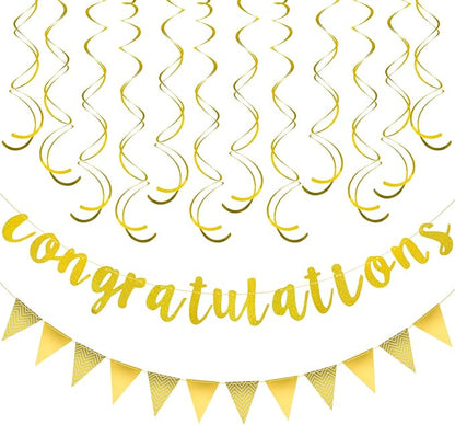 Pre-strung Glitter Congratulations Banner Sign Triangle Flag Banner Hanging by Unknown