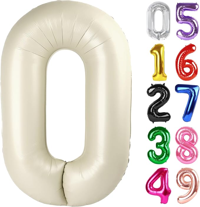 Cream Number 0 Balloon 40 Inch, 0th Birthday Party Decorations Men Women | Foil by IWERP