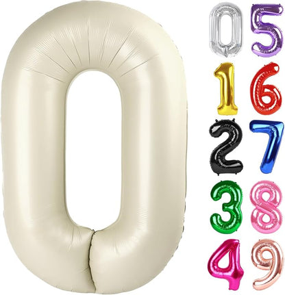 Cream Number 0 Balloon 40 Inch, 0th Birthday Party Decorations Men Women | Foil by IWERP
