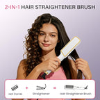 Hair Straightener Brush, Hair Straightening Iron with Built-in Comb, 4 Temp Settings & LED Display & Anti-Scald & Auto-Off Safety, Perfect for Fine, Soft Hair, Ideal Gift for Women