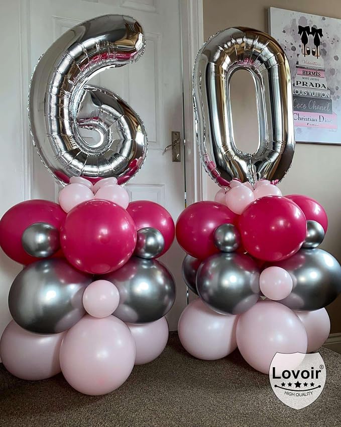 Silver 60 Number Balloons, 40 Inch Giant Number 60 Balloons Foil Mylar Helium - Image 3