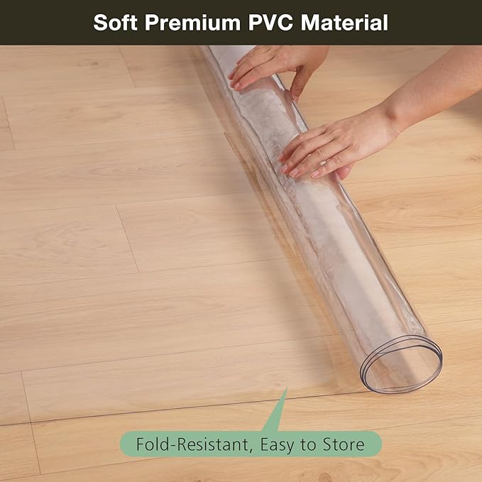 Crystal Clear Floor Mat 3×5ft, Upgraded Easy Flat Waterproof Vinyl Rug Cover, Large Stain-Resistant Plastic Area Rug Floor Protector for Kitchen, Dining Room, High-Traffic Areas