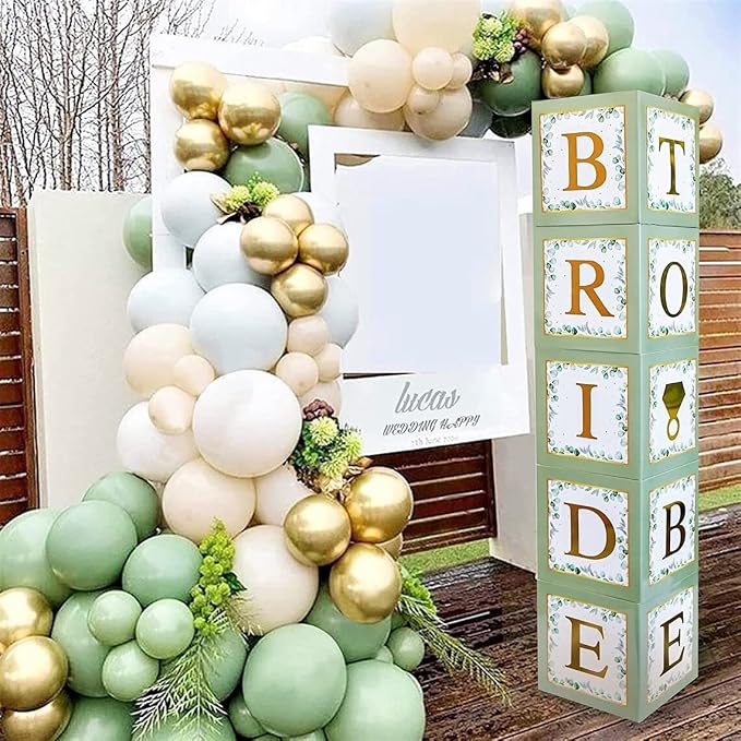 101 PC Greenery Bridal Shower Decorations Balloon Boxes Gold- Blocks by RegalDecorations