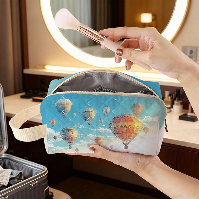 Hot Air Balloon Printed Quilted Cosmetic Bag | Velvety Polyester Interior - Image 3