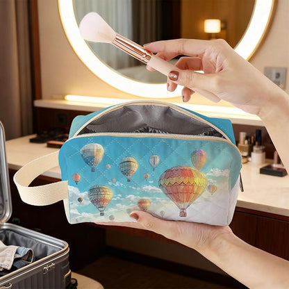 Hot Air Balloon Printed Quilted Cosmetic Bag | Velvety Polyester Interior - Image 3