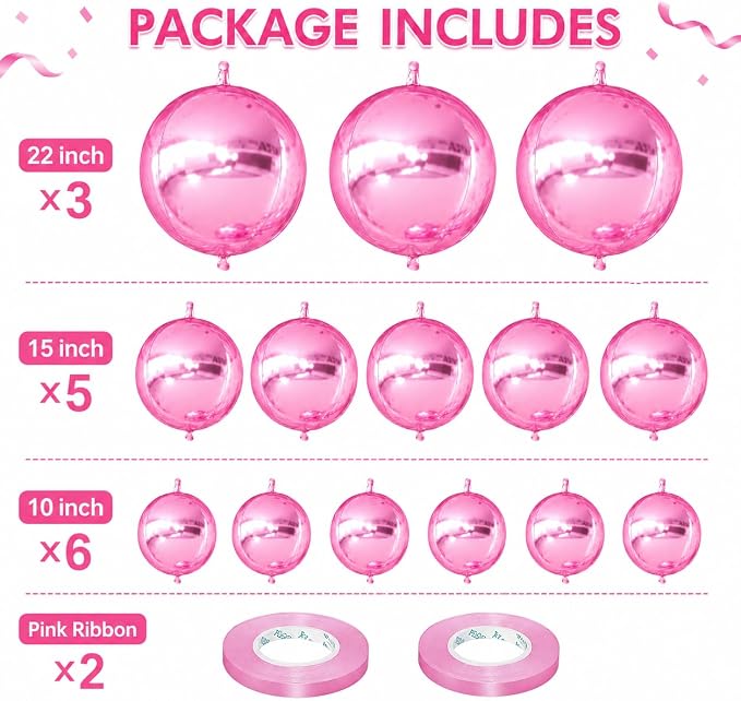 14 Pcs Pink Round Foil Balloons Light Baby Pink Metallic 4D Balloons | Pink - Image 2