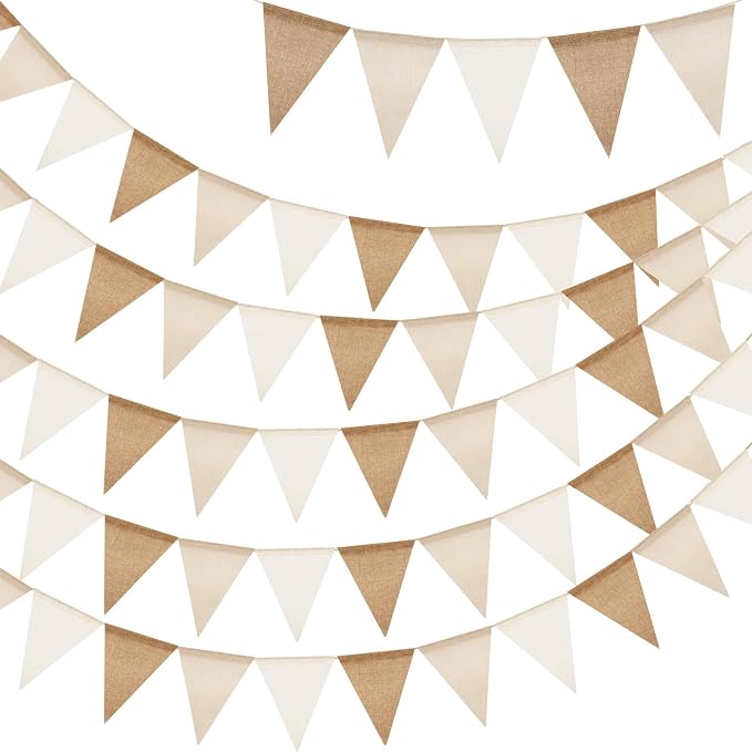 G2PLUS Pre-Strung Burlap Pennant Banner, 65Ft Brown and Beige Triangle Flag by G2PLUS