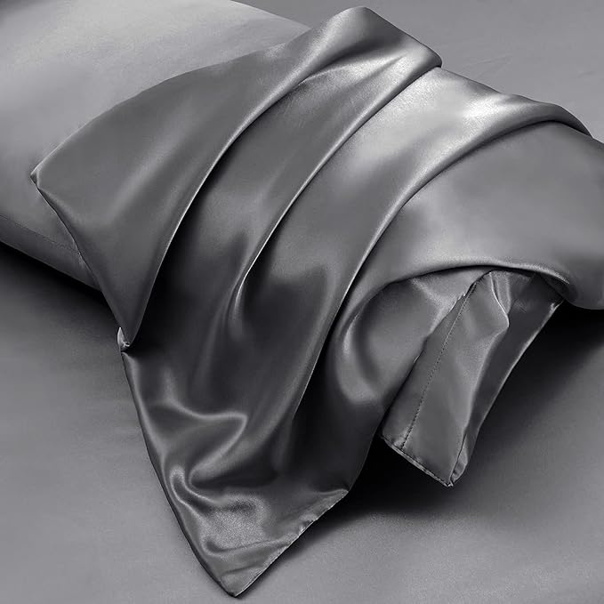 Aormenzy Satin Body Pillow Cover Set of 2, 20x54 Inches Dark Grey Case for Adults, Silky Soft & Cooling Pillowcase With Envelope Closure