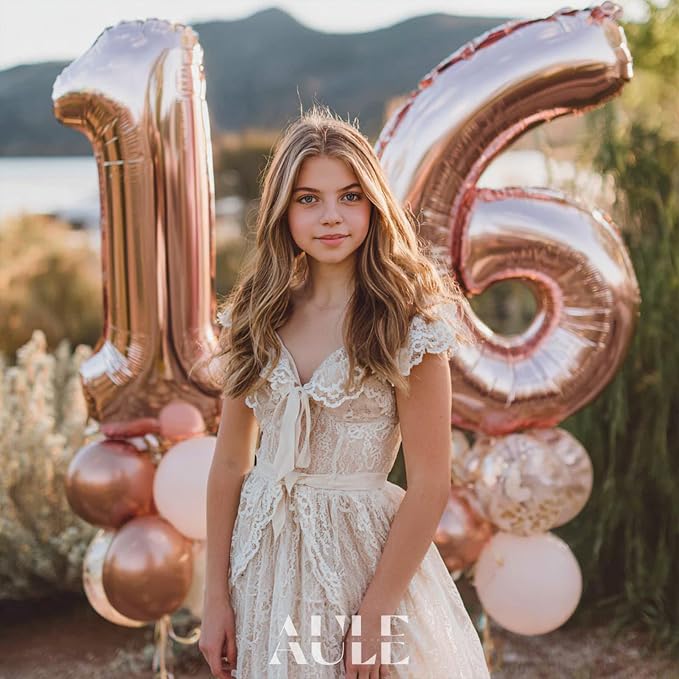 AULE 40 Inch Rose Gold 16 Balloon Number Foil 0-9 Birthday Big Numbers | - Image 2