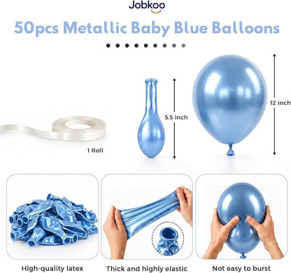 Jobkoo Metallic Blue Balloons, 12 Inch Chrome Light Baby Blue Latex Balloon | - Image 2