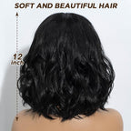 NOBLE Black Bob Curly Wavy Wig with Bangs for Women, Natural, Heat Resistant Synthetic Fiber Wig for Daily Party Cosplay Costume