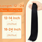 Full Shine Insert Virgin Tape in Hair Extensions Color Black Seamless Human Hair Tape in Extensions 25Gram Invisible Injection Tape Hair Extensions Real Human Hair 24Inch 10Pcs for Travel