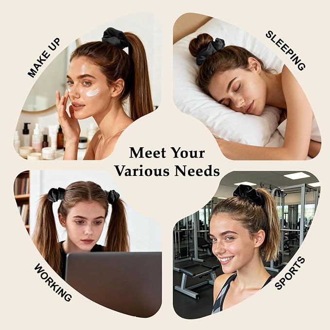 Velvet Scrunchies for Women – 8PCS Black Large Hair Ties – No Crease, Frizz-Free, Soft & Gentle Elastic Hair Bands for Fine, Short, or Everyday Hair, Stylish Hair Accessories Gifts