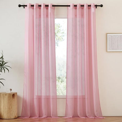 NICETOWN Voile Sheer Pink Curtains 90 inches Long - Image 2