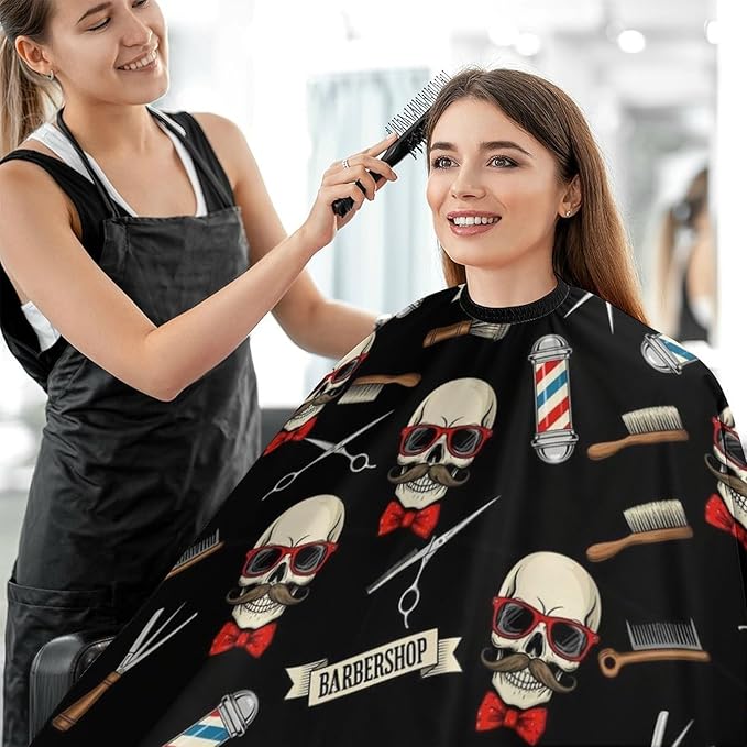 Salon Haircut Capes Cool Funny Skull Tools Vintage Barber Shop Hair Dress Apron Cloak, Adjustable Hairdresser Apron for Hairstylists, Easy Clean