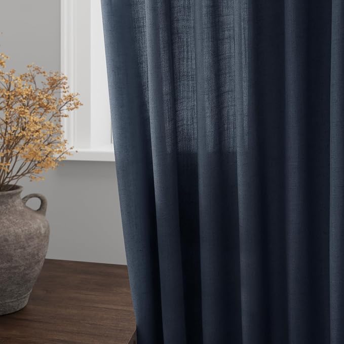 Vintage Blue Linen Curtains 72 Inch Length - Image 4