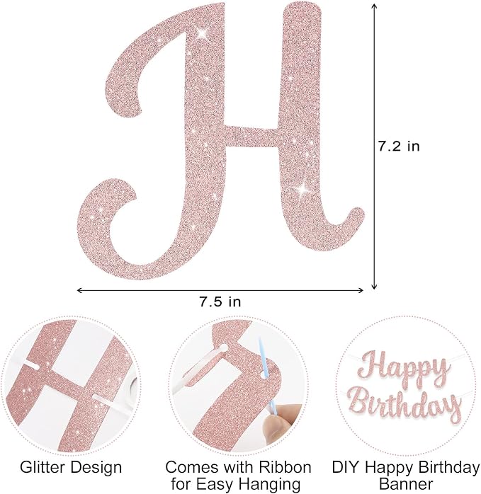 Glitter Happy Birthday Banner Sign Birthday Garland Wall Door Banners Flag - Image 6