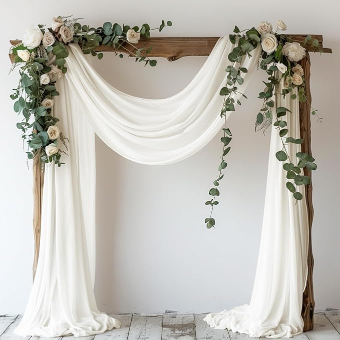 Ivory Wedding Arch Draping Fabric Backdrop Drapes Sheer 28.7"x 20FT | Sheer by Wokceer