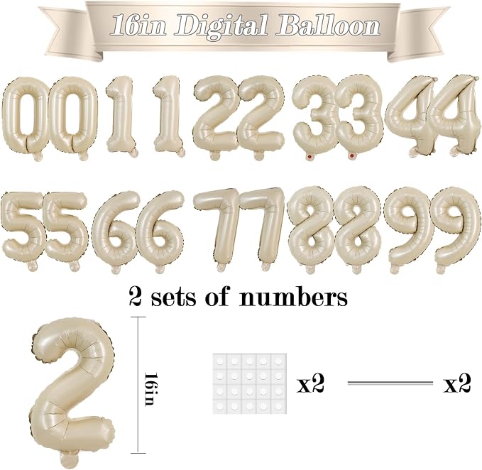 TONIFUL 20 Pcs Number Balloon 2 Set 16 Inch Caramel 0-9 Numbers Balloons | - Image 2