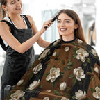 Large Long Hair Cutting Cape, Salon Apron Giant Magnolias Flowers Painting Haircuting Salon Cape Gown for Hair Cutting Styling