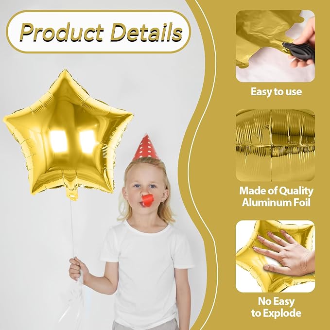 Black Gold Silver Star Foil Balloons, 18 Inch Metallic Black and Gold Stars - Image 3