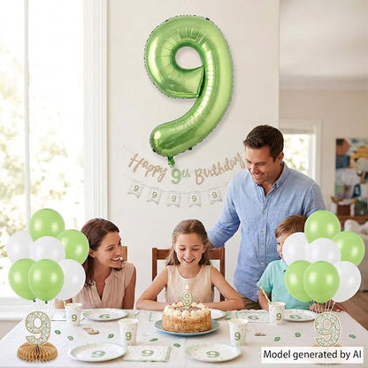 Light Green Number 9 Balloon 40 Inch, Glossy Metallic Digit Party Supplies | - Image 3