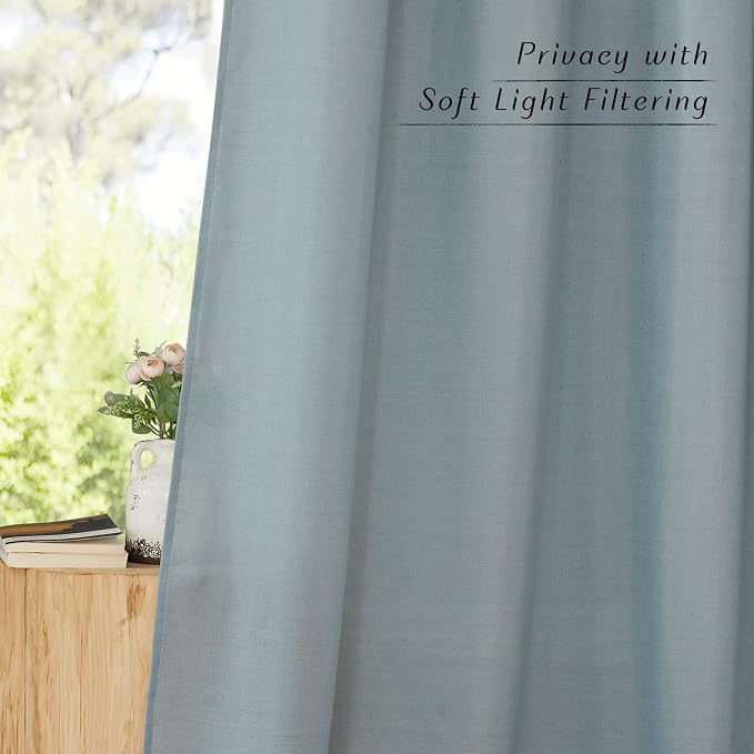NICETOWN Linen Stone Blue Curtains 63 inch Length, Grommet Top Casual Semi - Image 5