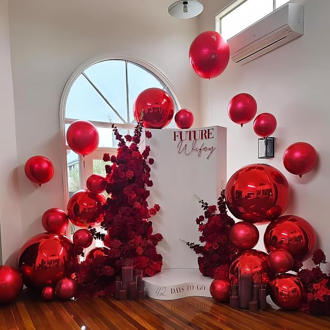 HILAVO 12PCS Red Round Foil Balloons - Image 4