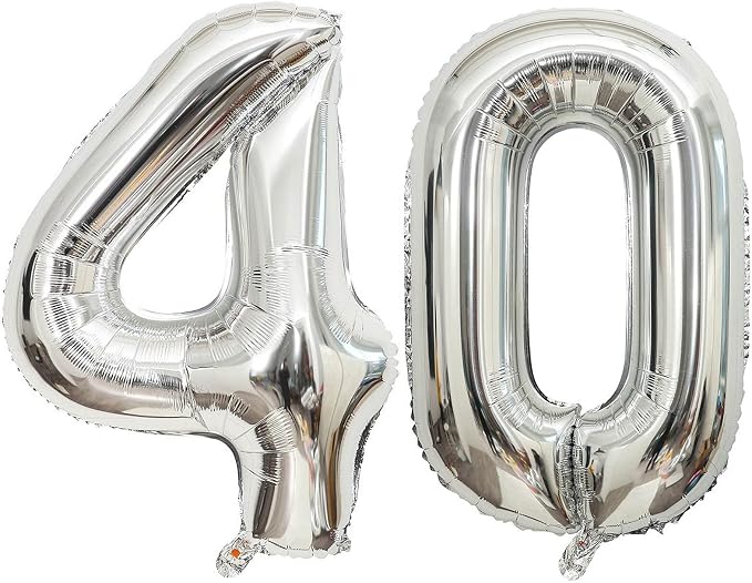 40 Inch Silver 40 Number Balloons Giant Jumbo Huge 40 Foil Mylar Helium Number by LHOAVWE