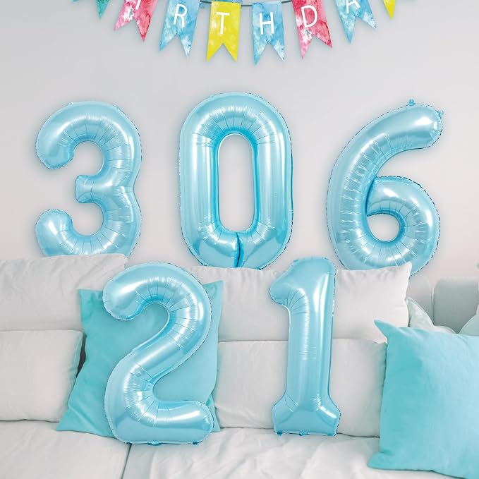 40 Inch light blue Number Balloons, Helium Mylar Foil Number Balloons - Image 5
