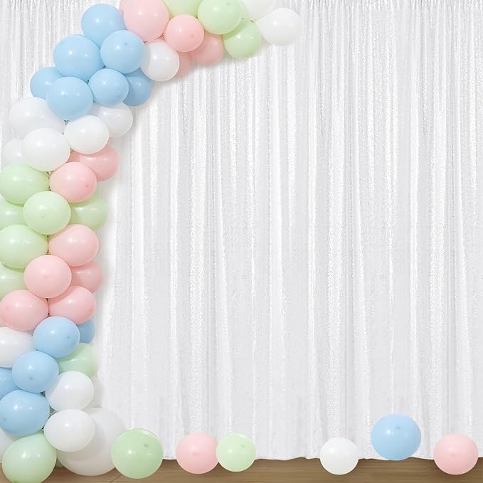 Sugargirl White Sequin Backdrop Curtain 4FTx8FT Glitter White Background Drapes by Sugargirl