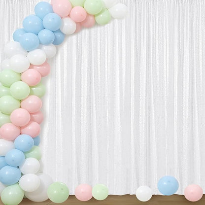 Sugargirl White Sequin Backdrop Curtain 4FTx8FT Glitter White Background Drapes by Sugargirl