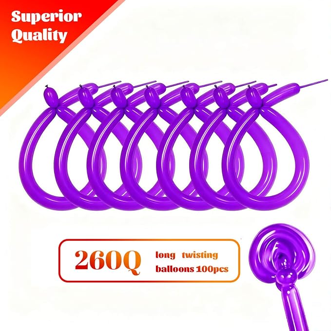 260 Purple Long Balloons for Balloon Garland Thickening Skinny Latex Twisting - Image 2