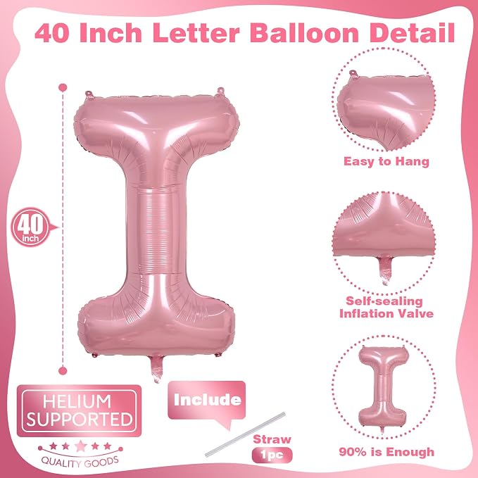 Pastel Pink I Letter Balloon, Large Self Inflating - Image 2