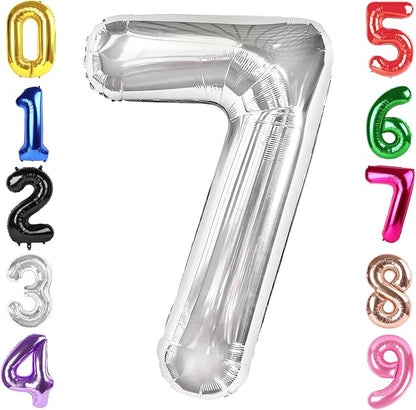 40 Inch Silver Number 7 Balloon Birthday Party Decorations by Hadoife