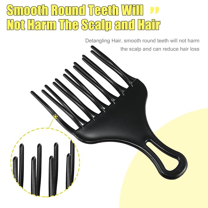 VOCOSTE Afro Hair Pick Comb Large, Plastic, Black - Curly Hair Styling Tool for Men & Women
