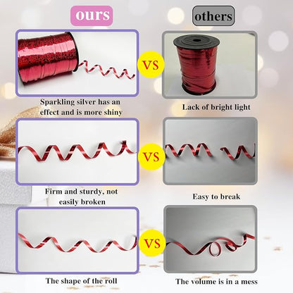 500 Yards Red Glitter Curling Ribbon, 1/5" Wide - Image 3