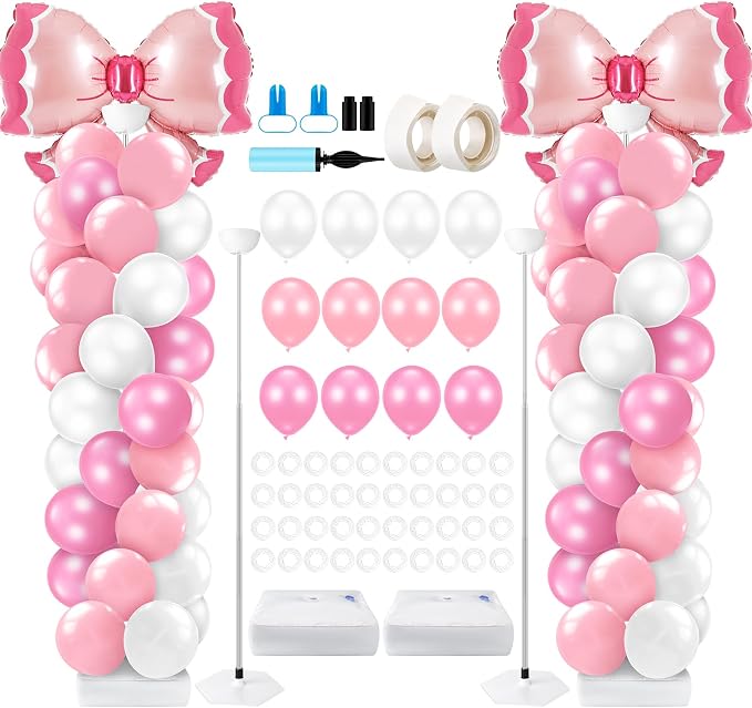 Kasyat 2 Sets Pink Bow Balloon Column Stand Kit by Kasyat