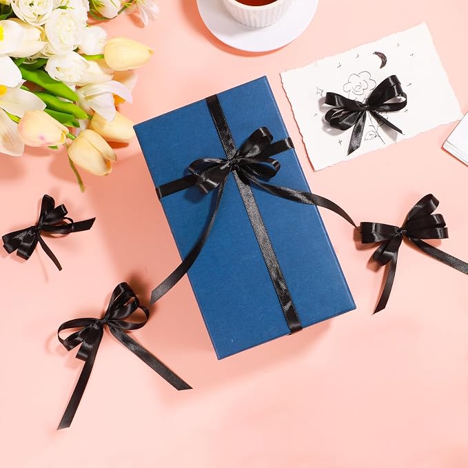 woric 120 Yards Black Satin Ribbon 3/8 Inch Thin Black Bows | Cake Bows Making - Image 3