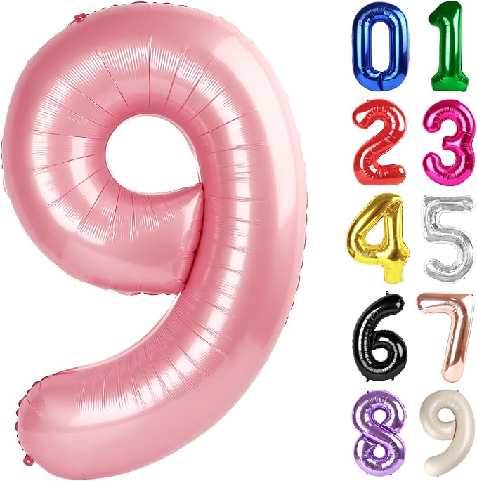 9 Balloon - Pastel Pink Birthday Number Balloons, 40 Inch Decorations | Pastel by ALPHADELTAPI